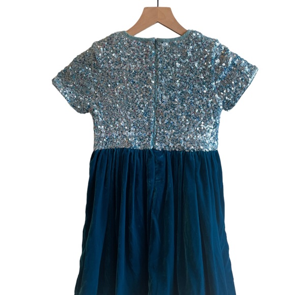 Mini Boden Teal Sequin Velvet Dress - size 5/6 and size 9/10 - Picture 8 of 10